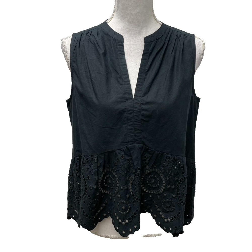 Gap Peplum Eyelet Top Womens XS Moonless Night Black Sleeveless Whimsigoth